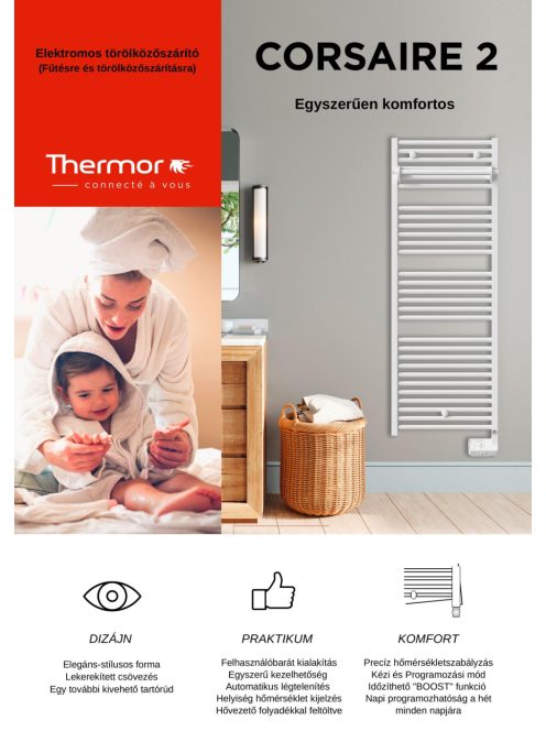 Thermor Corsaire2 (Új modell!) 500W elektromos törölközőszárító fürdőszobai radiátor